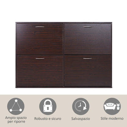 Slim Entrance Shoe Cabinet with 4 Flip Doors, Modern Shoe Cabinet for 24 Pairs of Shoes with Adjustable Shelves, Wooden Shoe Rack, 120x24x81cm, Brown