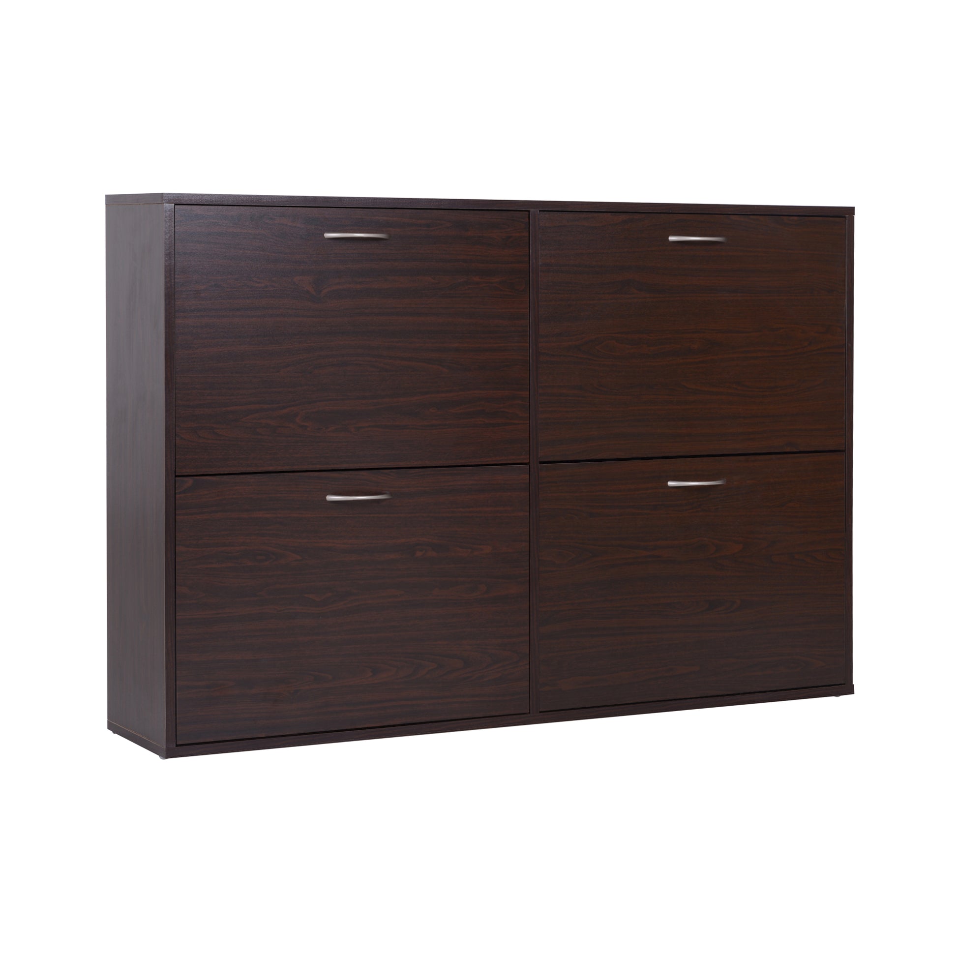 Slim Entrance Shoe Cabinet with 4 Flip Doors, Modern Shoe Cabinet for 24 Pairs of Shoes with Adjustable Shelves, Wooden Shoe Rack, 120x24x81cm, Brown