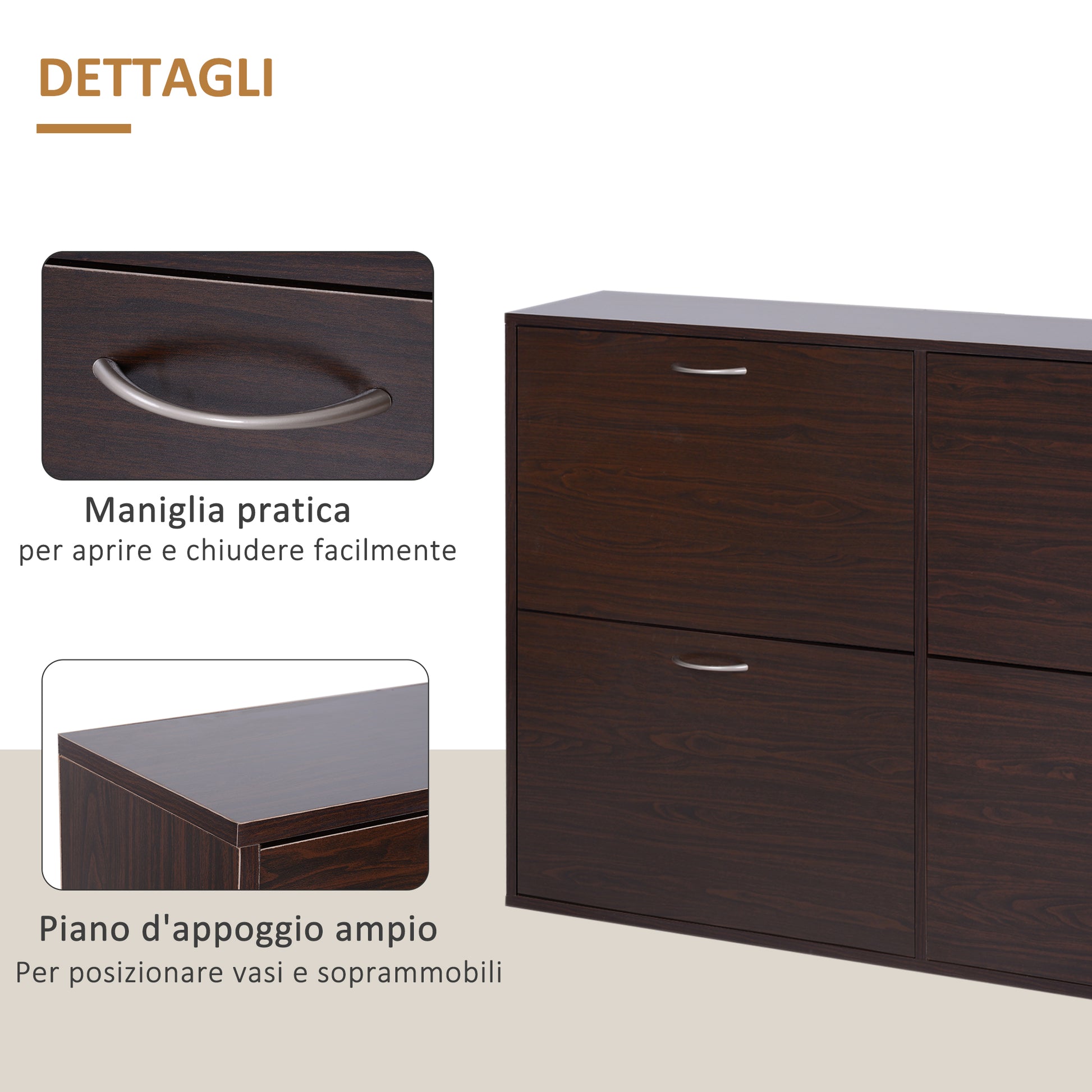 Slim Entrance Shoe Cabinet with 4 Flip Doors, Modern Shoe Cabinet for 24 Pairs of Shoes with Adjustable Shelves, Wooden Shoe Rack, 120x24x81cm, Brown