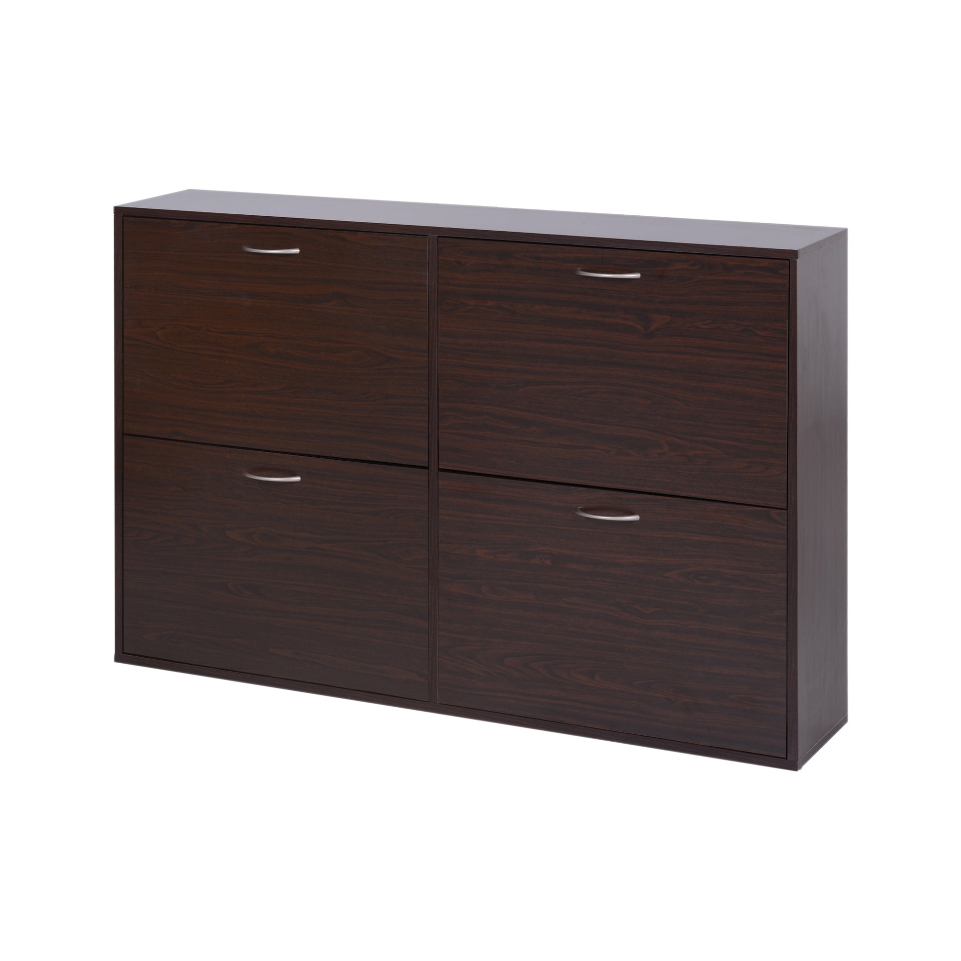 Slim Entrance Shoe Cabinet with 4 Flip Doors, Modern Shoe Cabinet for 24 Pairs of Shoes with Adjustable Shelves, Wooden Shoe Rack, 120x24x81cm, Brown
