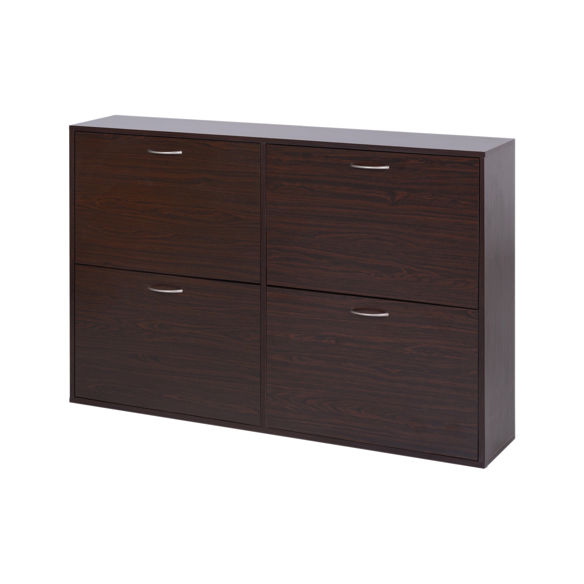 Slim Entrance Shoe Cabinet with 4 Flip Doors, Modern Shoe Cabinet for 24 Pairs of Shoes with Adjustable Shelves, Wooden Shoe Rack, 120x24x81cm, Brown