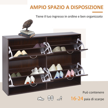 Slim Entrance Shoe Cabinet with 4 Flip Doors, Modern Shoe Cabinet for 24 Pairs of Shoes with Adjustable Shelves, Wooden Shoe Rack, 120x24x81cm, Brown