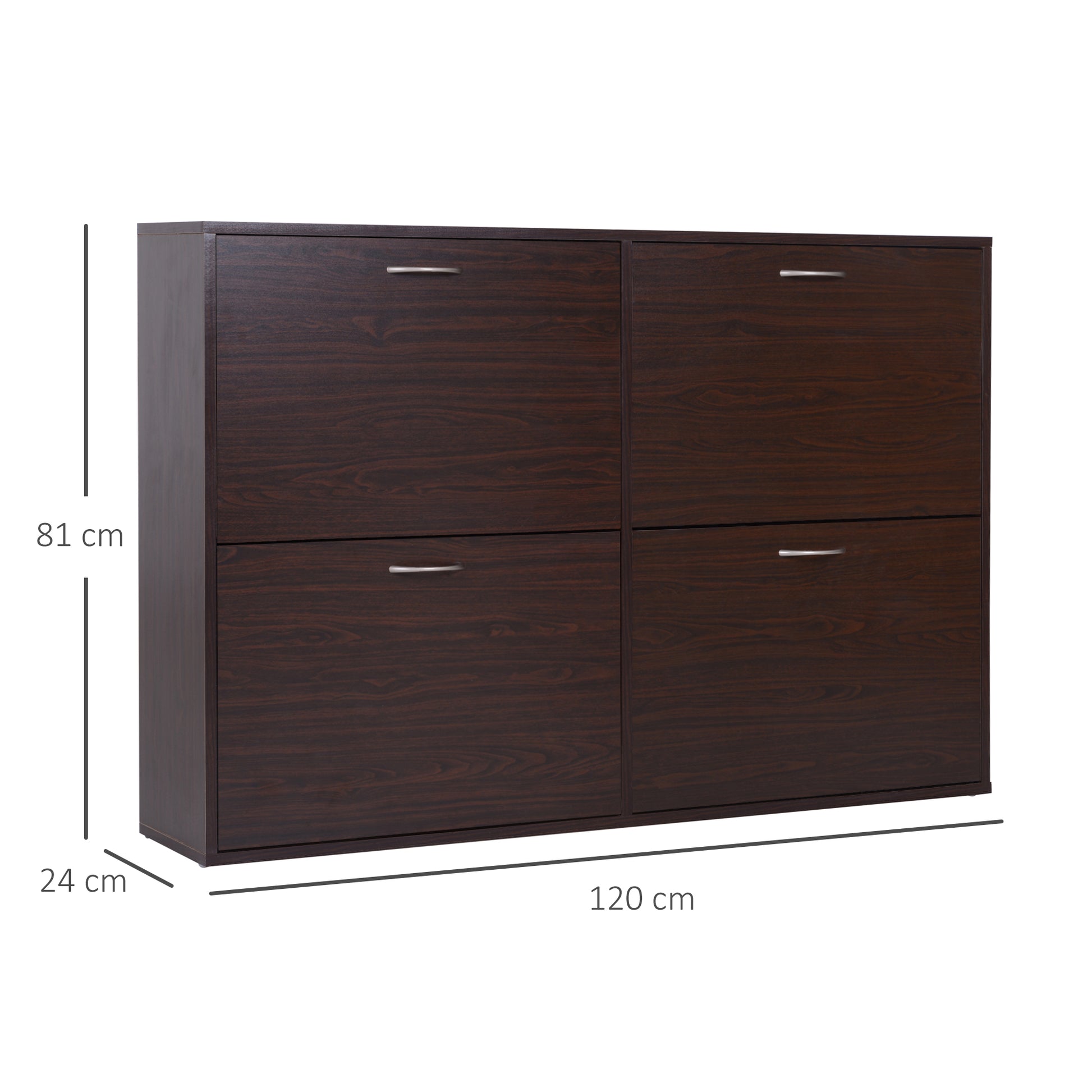 Slim Entrance Shoe Cabinet with 4 Flip Doors, Modern Shoe Cabinet for 24 Pairs of Shoes with Adjustable Shelves, Wooden Shoe Rack, 120x24x81cm, Brown