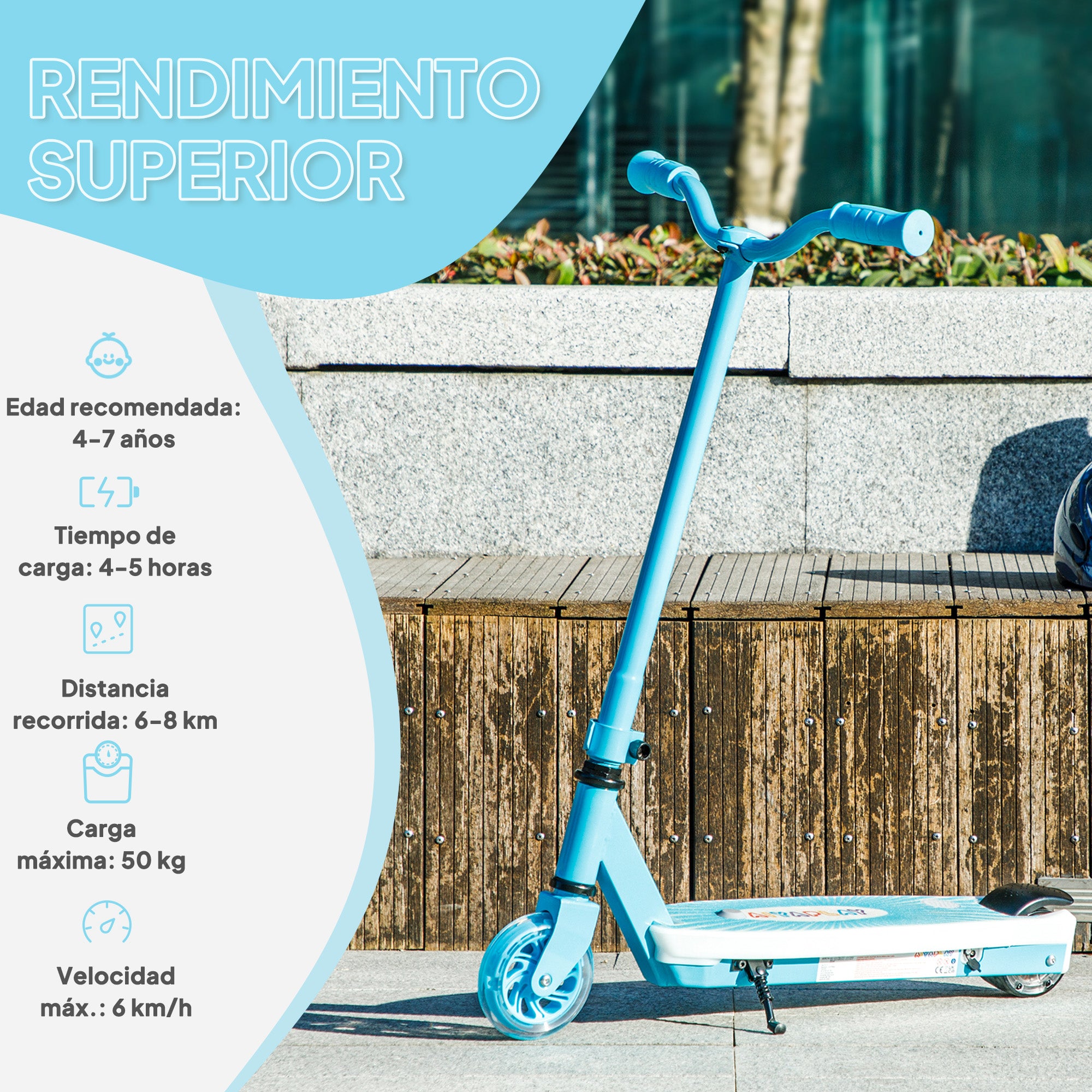 Electric Scooter for Kids 4-7 Years Old Electric Scooter Max. 6 km/h 80 W Motor Maximum Autonomy 8 km Children's Electric Scooter with LED Lights Rear Brake Blue