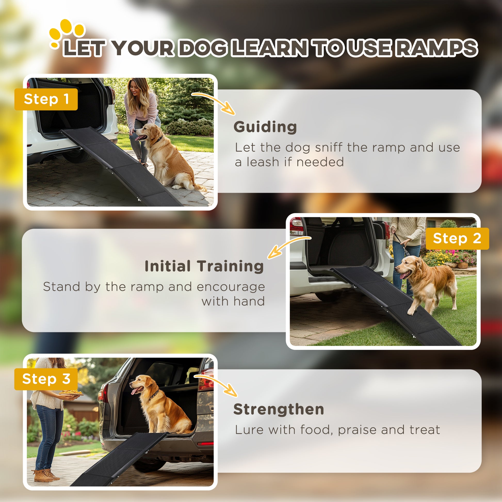 Pet Ramp Dog Ramp Foldable Car Ramp, Aluminum Pet Entrance Aid for Cars, Trucks, and SUVs, Up to 40 kg, 158 x 43.5 cm