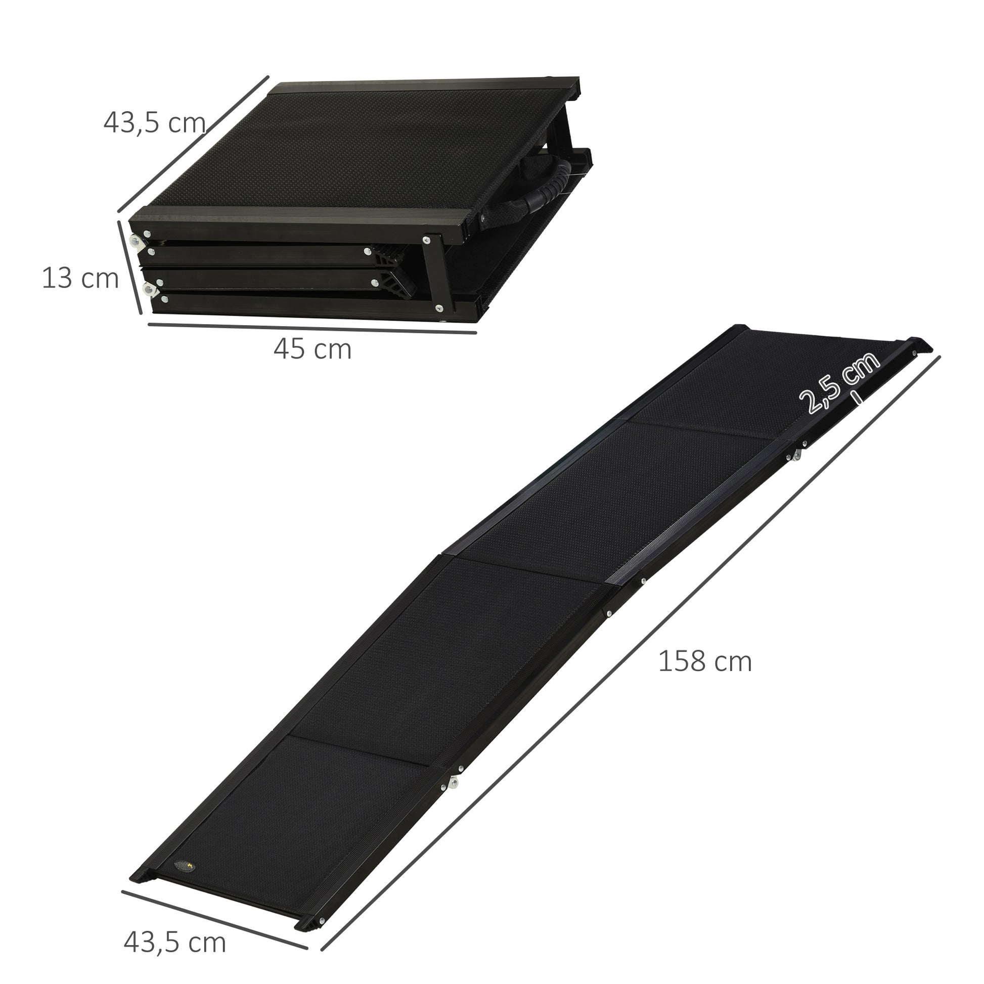 Pet Ramp Dog Ramp Foldable Car Ramp, Aluminum Pet Entrance Aid for Cars, Trucks, and SUVs, Up to 40 kg, 158 x 43.5 cm