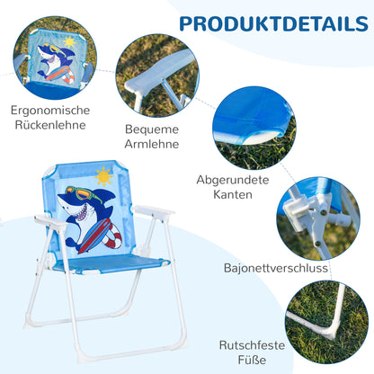 4 piece Children's Seating Group Garden Table 2 Folding Chairs Umbrella Camping Children's Seating Set Patio Furniture for 3-6 Years Blue