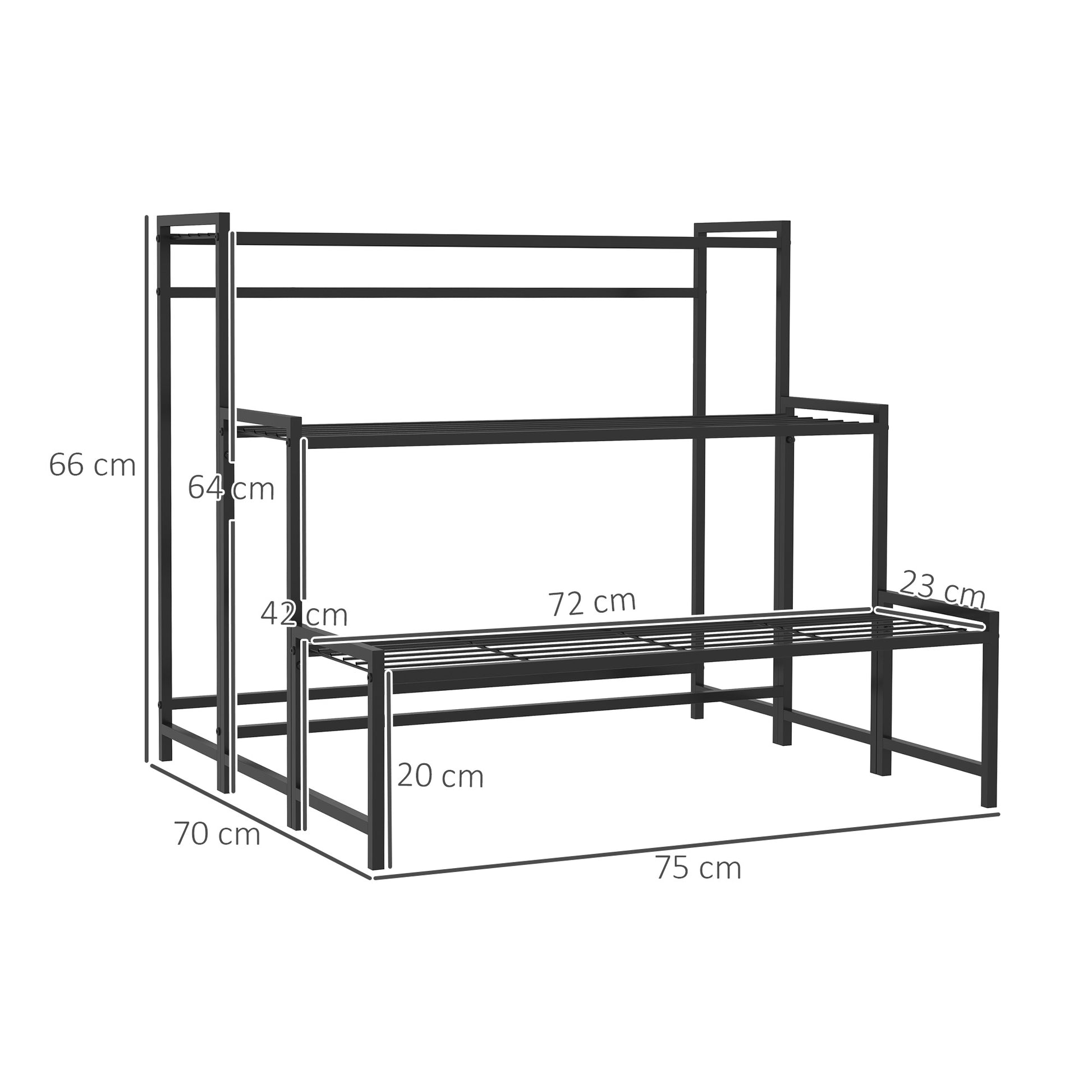 3-Tier Plant Stand, Flower Stand for Indoor Outdoor, Metal Plant Shelf, Multi-level Flower Rack, 66 cm High Plant Stand for Living Room, Garden Balcony Decor, Black
