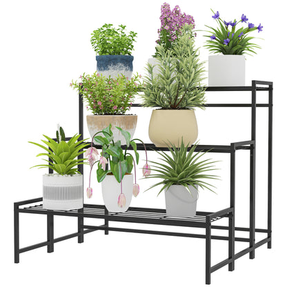 3-Tier Plant Stand, Flower Stand for Indoor Outdoor, Metal Plant Shelf, Multi-level Flower Rack, 66 cm High Plant Stand for Living Room, Garden Balcony Decor, Black