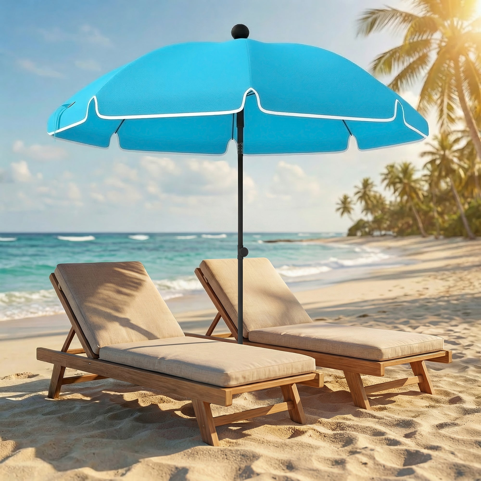 Beach Umbrella Ø150 cm (59 in) — Water-Resistant, Adjustable Tilt & Height, Sand Anchor, Foldable with Carry Bag — Blue