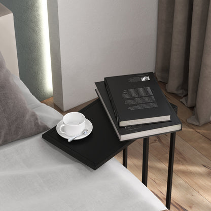 Side Table Coffee Table in C-Shape, End Table with Steel Frame, Laptop Table, Living Room Table for Bedroom, Office, Black, 46 x 26 x 60 cm
