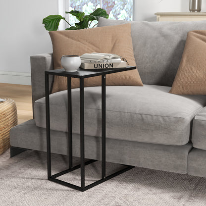 Side Table Coffee Table in C-Shape, End Table with Steel Frame, Laptop Table, Living Room Table for Bedroom, Office, Black, 46 x 26 x 60 cm