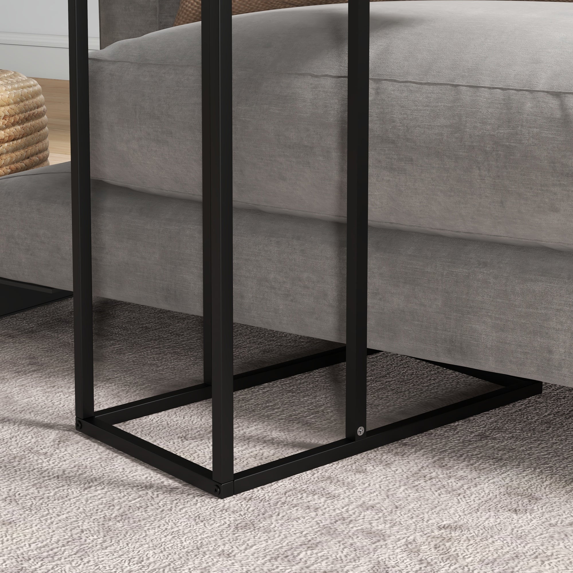 Side Table Coffee Table in C-Shape, End Table with Steel Frame, Laptop Table, Living Room Table for Bedroom, Office, Black, 46 x 26 x 60 cm