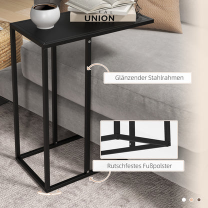 Side Table Coffee Table in C-Shape, End Table with Steel Frame, Laptop Table, Living Room Table for Bedroom, Office, Black, 46 x 26 x 60 cm