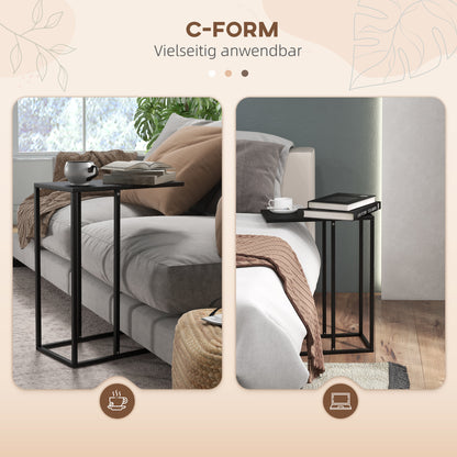 Side Table Coffee Table in C-Shape, End Table with Steel Frame, Laptop Table, Living Room Table for Bedroom, Office, Black, 46 x 26 x 60 cm