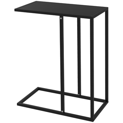 Side Table Coffee Table in C-Shape, End Table with Steel Frame, Laptop Table, Living Room Table for Bedroom, Office, Black, 46 x 26 x 60 cm