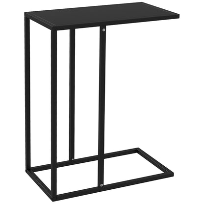 Side Table Coffee Table in C-Shape, End Table with Steel Frame, Laptop Table, Living Room Table for Bedroom, Office, Black, 46 x 26 x 60 cm