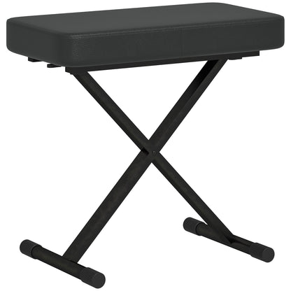 Foldable and Adjustable Piano Stool in 4 Heights with X Structure, PU Leather and Metal Piano Bench with Non-Slip Feet, 60x32x53-63 cm, Black