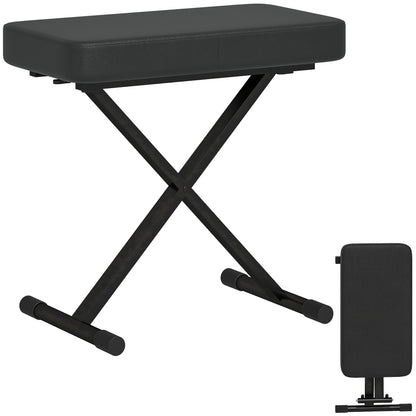 Foldable and Adjustable Piano Stool in 4 Heights with X Structure, PU Leather and Metal Piano Bench with Non-Slip Feet, 60x32x53-63 cm, Black