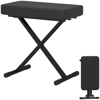 Foldable and Adjustable Piano Stool in 4 Heights with X Structure, PU Leather and Metal Piano Bench with Non-Slip Feet, 60x32x53-63 cm, Black