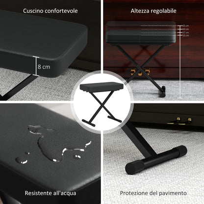 Foldable and Adjustable Piano Stool in 4 Heights with X Structure, PU Leather and Metal Piano Bench with Non-Slip Feet, 60x32x53-63 cm, Black