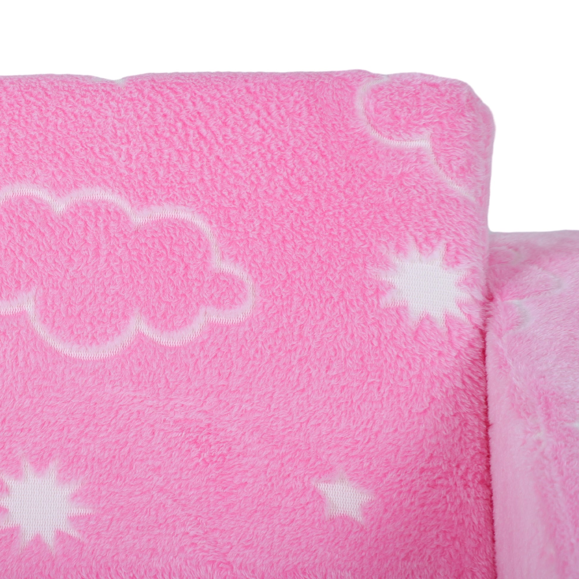 Kids Foldable Reclining Children's Sofa 2-in-1 Luminous Fabric Upholstered Sofa with Washable Cushion and Cover for Bedroom Living Room Pink
