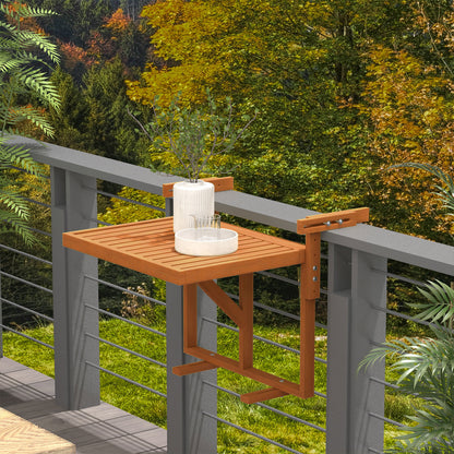 Hanging Balcony Table, Foldable Balcony Hanging Table, Adjustable Height Hanging Table, Holds up to 20 kg, for Terrace, Garden, Pine, 68 x 65 cm, Teak