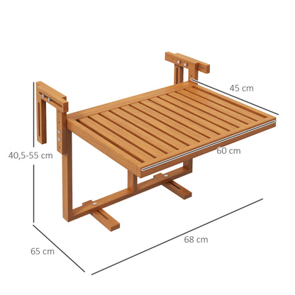 Hanging Balcony Table, Foldable Balcony Hanging Table, Adjustable Height Hanging Table, Holds up to 20 kg, for Terrace, Garden, Pine, 68 x 65 cm, Teak