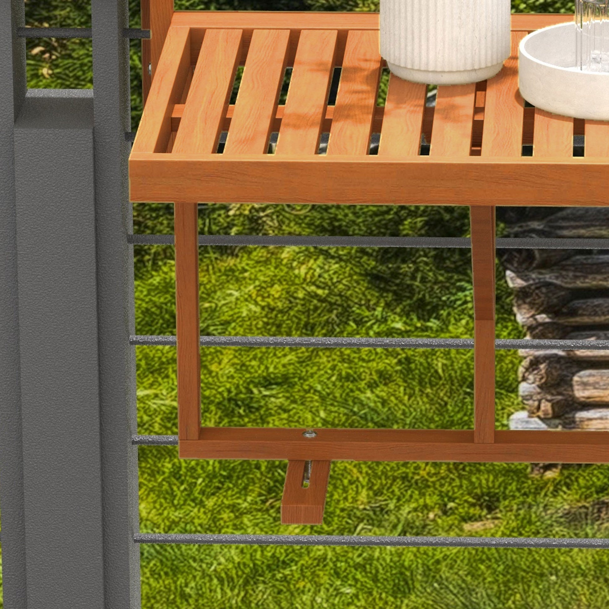 Hanging Balcony Table, Foldable Balcony Hanging Table, Adjustable Height Hanging Table, Holds up to 20 kg, for Terrace, Garden, Pine, 68 x 65 cm, Teak