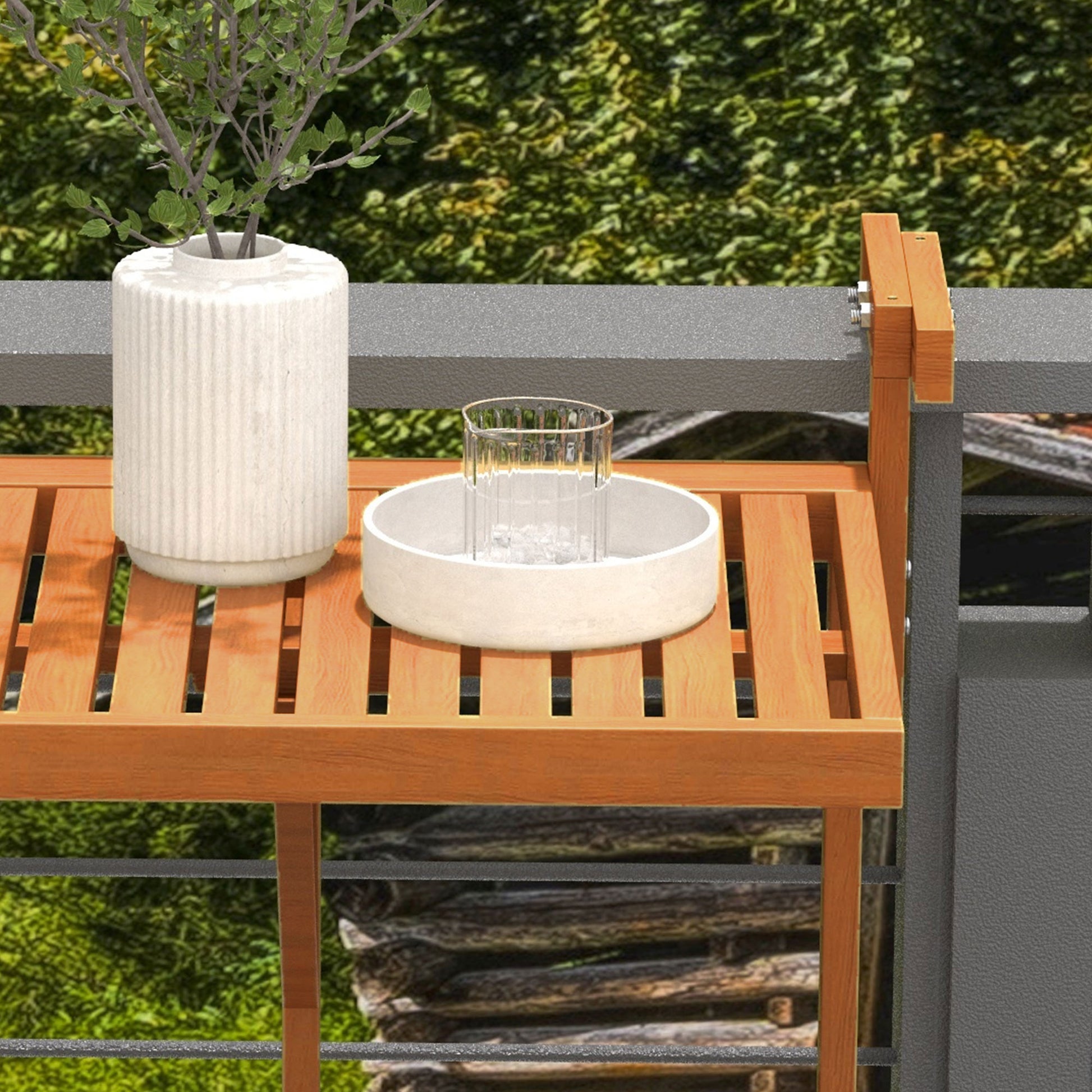 Hanging Balcony Table, Foldable Balcony Hanging Table, Adjustable Height Hanging Table, Holds up to 20 kg, for Terrace, Garden, Pine, 68 x 65 cm, Teak