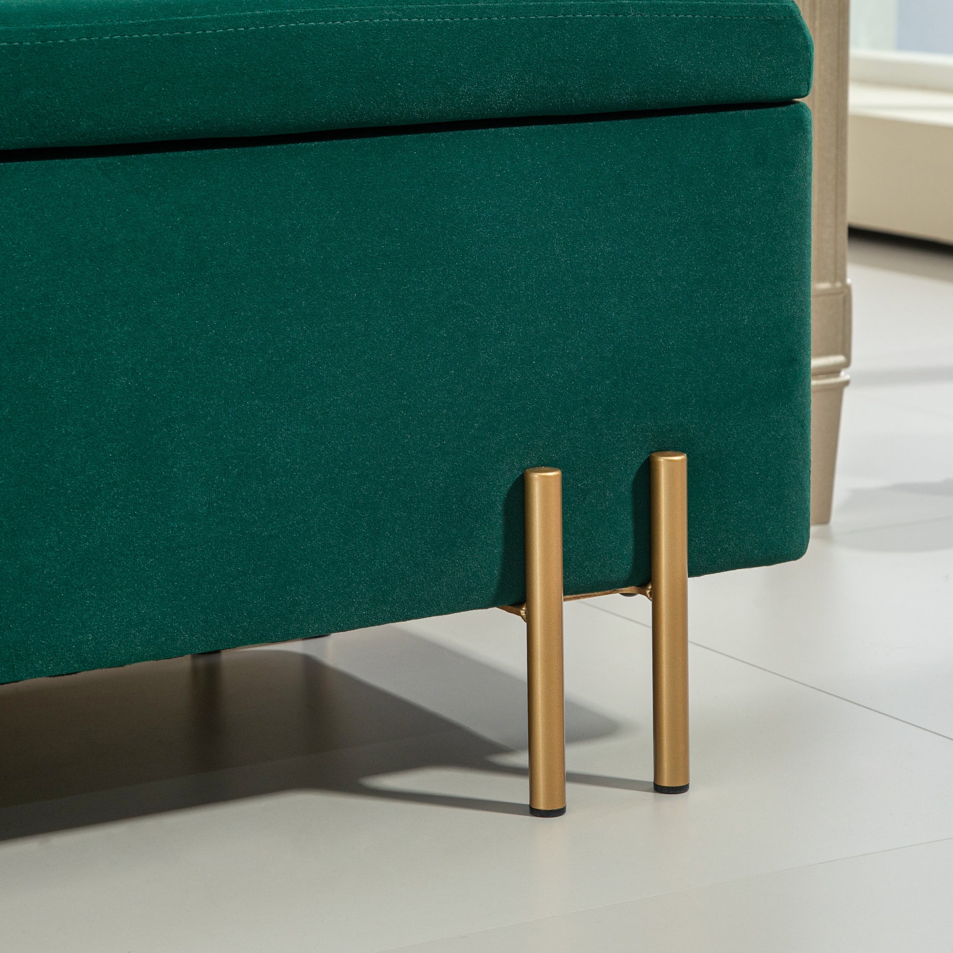 Storage Bench Upholstered Bench with Velvet Look, Storage Chest with Metal Legs, Trunk Bench for Living Room Bedroom Hallway 100 x 40 x 42 cm, Green