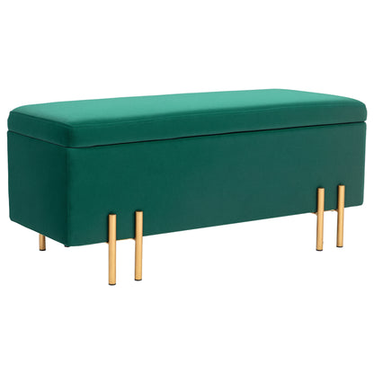 Storage Bench Upholstered Bench with Velvet Look, Storage Chest with Metal Legs, Trunk Bench for Living Room Bedroom Hallway 100 x 40 x 42 cm, Green