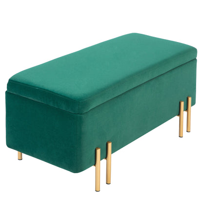 Storage Bench Upholstered Bench with Velvet Look, Storage Chest with Metal Legs, Trunk Bench for Living Room Bedroom Hallway 100 x 40 x 42 cm, Green