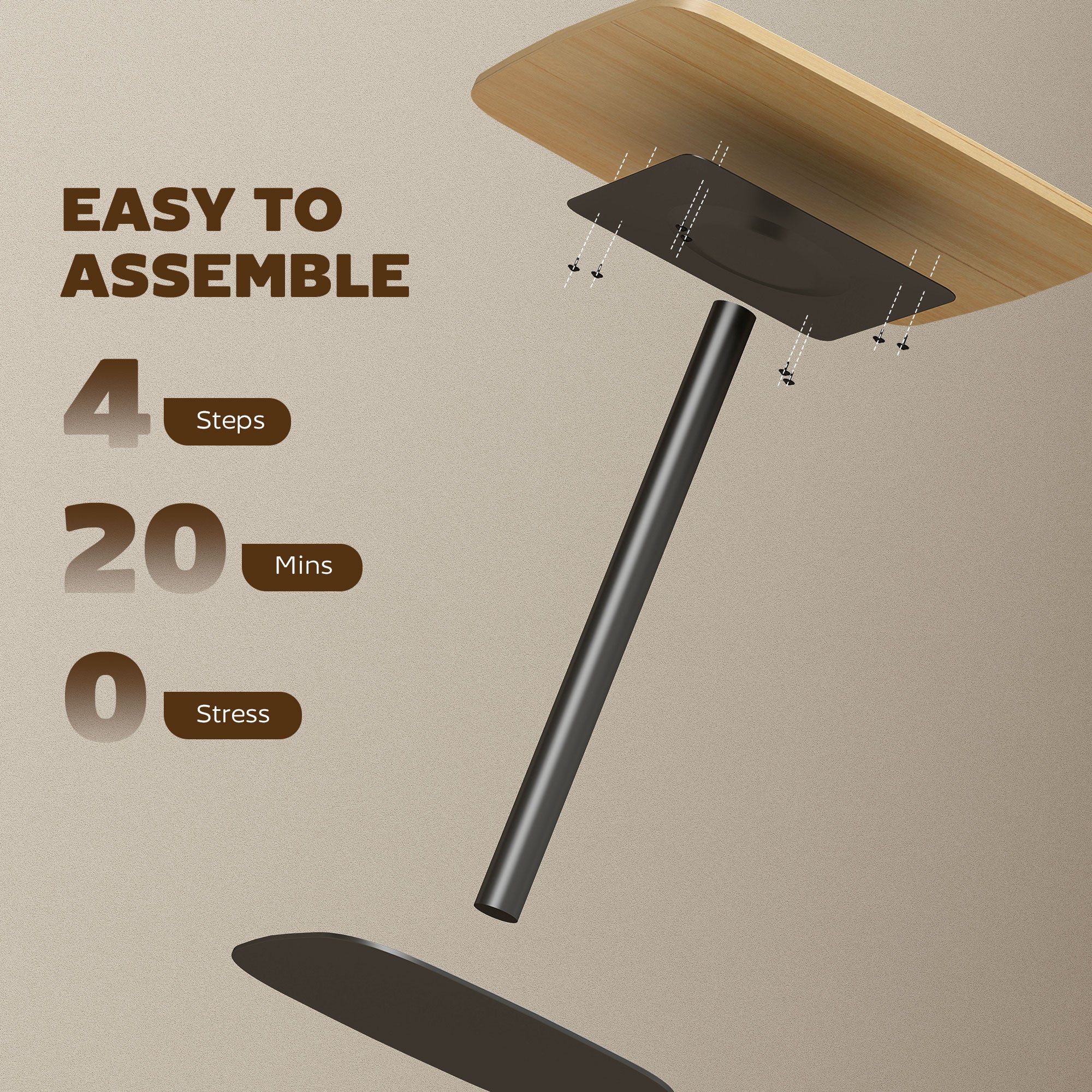 Dining Table — Modern 2-Person 24" x 24" Square Table with Steel Frame, Natural Wood