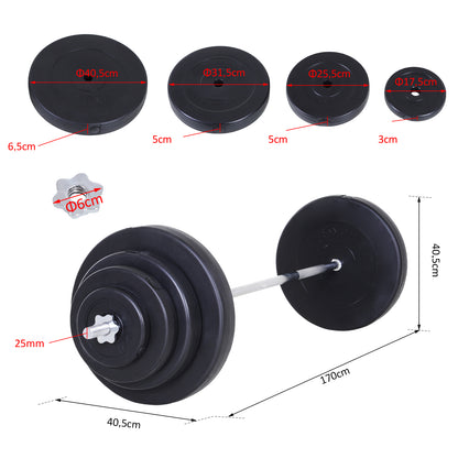 70 kg Weight Bar with Dumbbells Adjustable Weight Set with 8 Discs 1.5kg 5kg 10kg 15kg and 1 Bar for Strength Training at Home Gym Office 170x40.5x40.5 cm Black