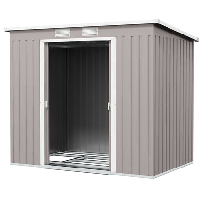 Outdoor Garden Shed 3.2 m² 213x130x172 cm Garden Shed with Sliding Door Sloped Roof Reinforced Base (Floor Not Included) and 2 Windows Light Gray