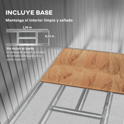 Outdoor Garden Shed 3.2 m² 213x130x172 cm Garden Shed with Sliding Door Sloped Roof Reinforced Base (Floor Not Included) and 2 Windows Light Gray