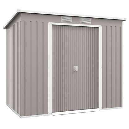 Outdoor Garden Shed 3.2 m² 213x130x172 cm Garden Shed with Sliding Door Sloped Roof Reinforced Base (Floor Not Included) and 2 Windows Light Gray