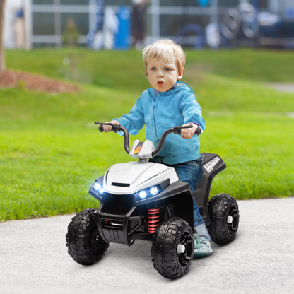 Electric Quad for Kids 12V Children’s Quad with 4-Wheel Suspension, MP3 Music Player, Kids Vehicle with Headlight, Forward and Reverse Gear, for 3-5 Years Kids, 5 km/h, Metal, White