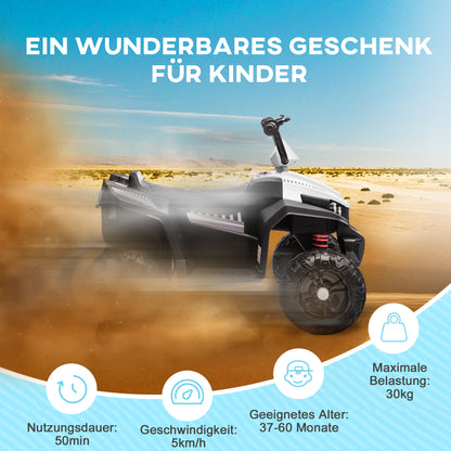 Electric Quad for Kids 12V Children’s Quad with 4-Wheel Suspension, MP3 Music Player, Kids Vehicle with Headlight, Forward and Reverse Gear, for 3-5 Years Kids, 5 km/h, Metal, White