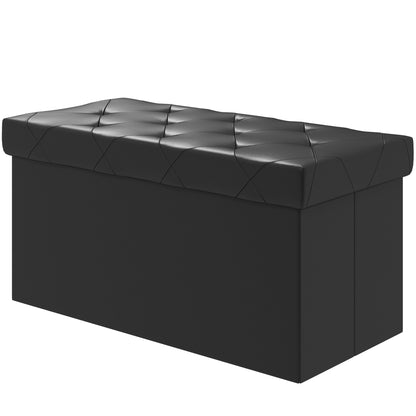 84L Folding Storage Bench, Upholstered Ottoman with PU Leather Cover, 76x38x38cm, Black