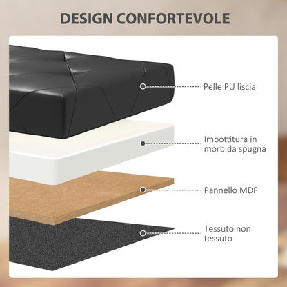 84L Folding Storage Bench, Upholstered Ottoman with PU Leather Cover, 76x38x38cm, Black