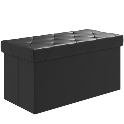 84L Folding Storage Bench, Upholstered Ottoman with PU Leather Cover, 76x38x38cm, Black