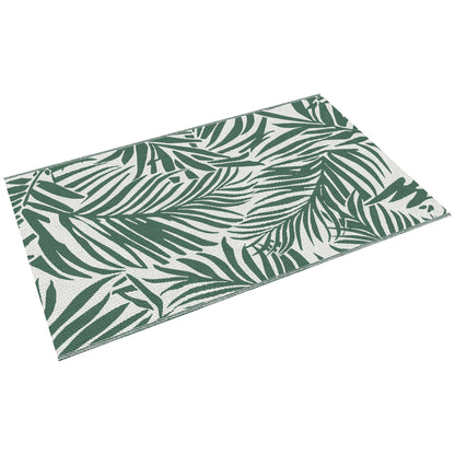 Outdoor Rug 152x243 cm Reversible Rug with Leaf Pattern for Terrace Balcony Patio Camping Beach Dark Green and White
