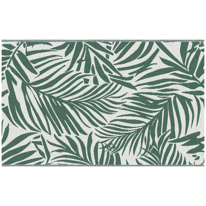 Outdoor Rug 152x243 cm Reversible Rug with Leaf Pattern for Terrace Balcony Patio Camping Beach Dark Green and White