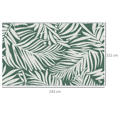 Outdoor Rug 152x243 cm Reversible Rug with Leaf Pattern for Terrace Balcony Patio Camping Beach Dark Green and White