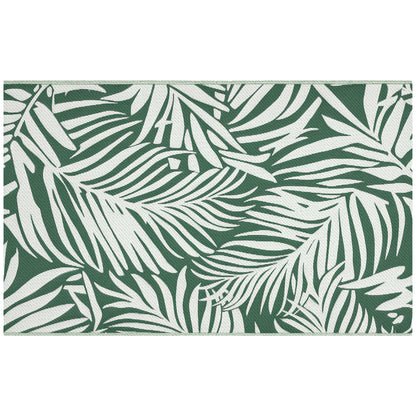 Outdoor Rug 152x243 cm Reversible Rug with Leaf Pattern for Terrace Balcony Patio Camping Beach Dark Green and White