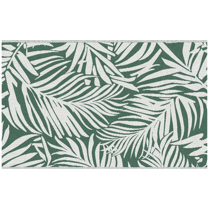 Outdoor Rug 152x243 cm Reversible Rug with Leaf Pattern for Terrace Balcony Patio Camping Beach Dark Green and White