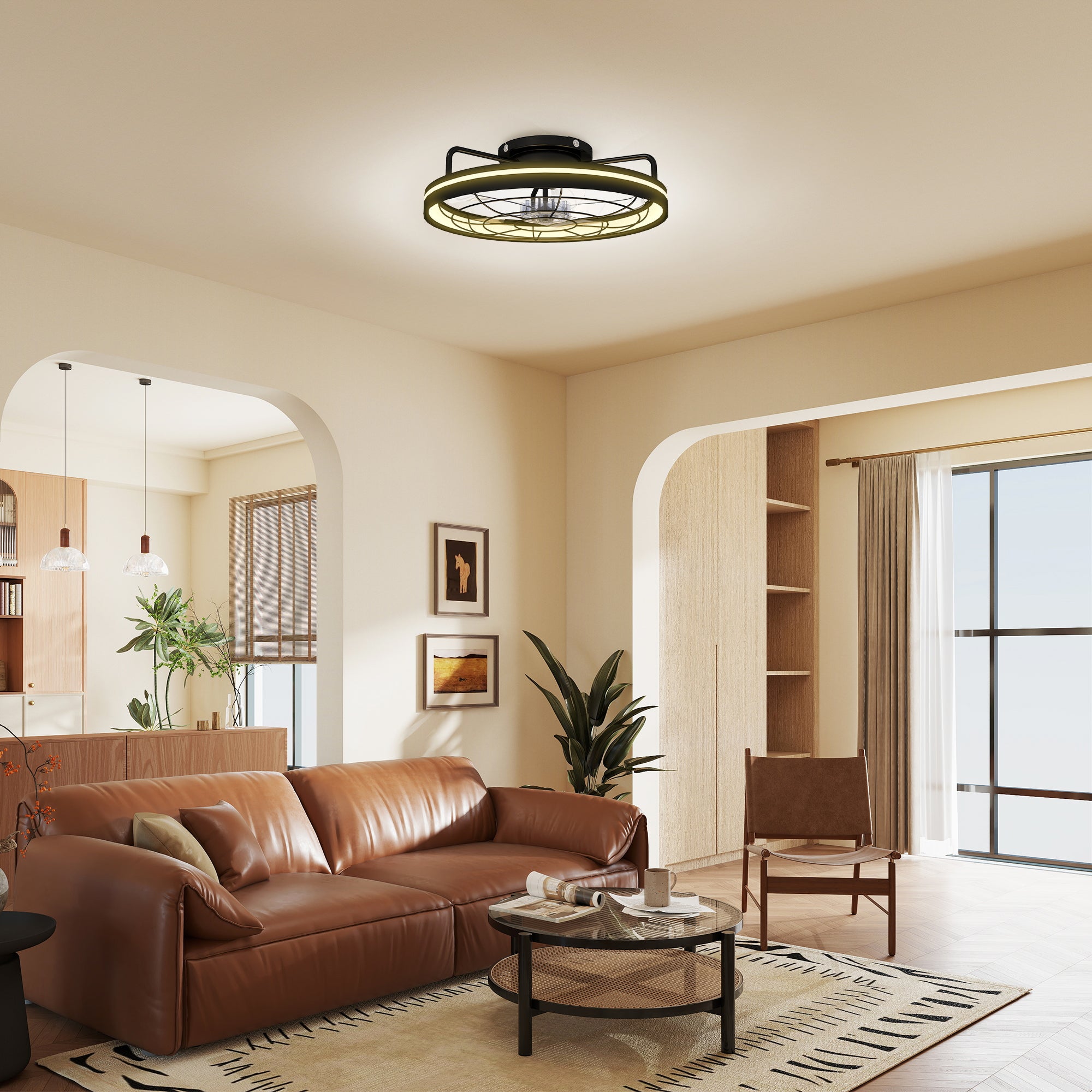 Ceiling Fan with Light, Remote Control, 19 in (48 cm), 40W LED Ceiling Light & Fan, 3 Color Temperatures, Timer, 6 Speeds, Dimmable, Quiet DC Motor, Black Shade