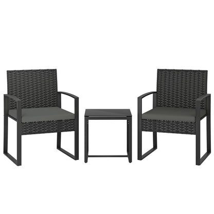 3-Piece Rattan Bistro Set — 2 Patio Chairs & Coffee Table with Removable Cushions, Dark Gray